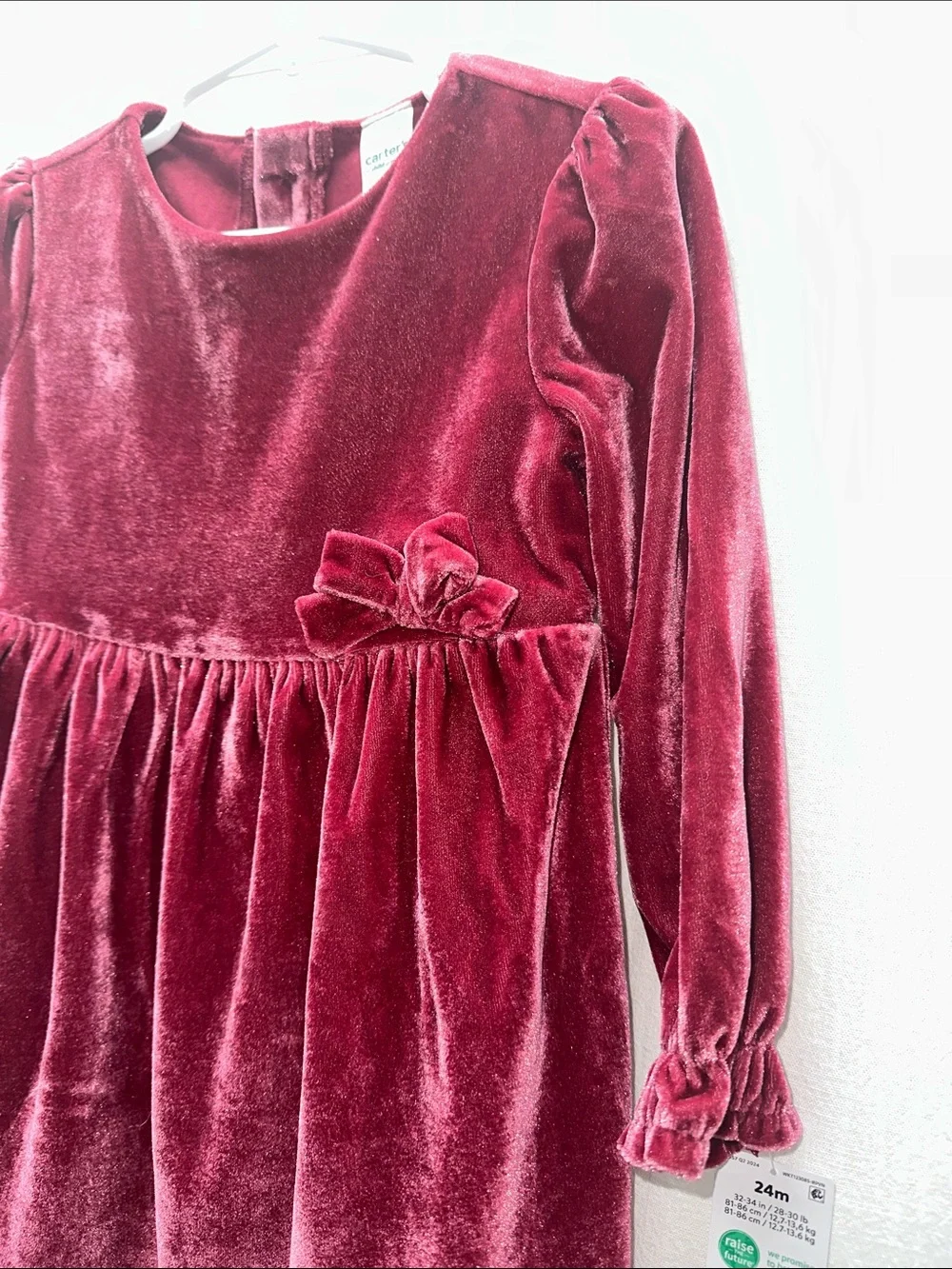 Carter's Velvet Long-Sleeve Toddler Dress in Wine with Bow